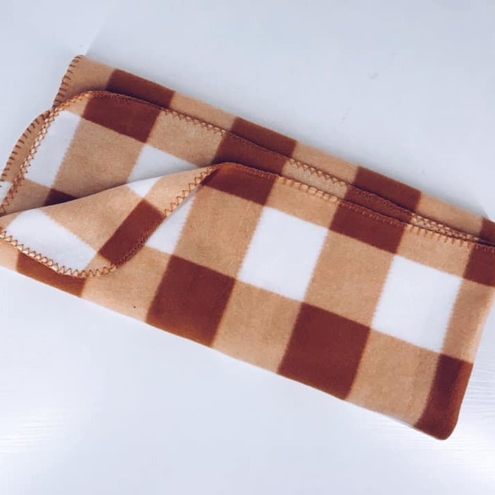 Плед фліс у клітинку білий/теракота WR-049