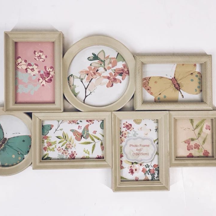 Композиція з фоторамок різної форми беж квіти/метелики 7 AR-310