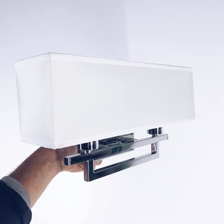 Світильник настінний на 2 лампи пряямокутна база хром/прямокутний абажур білий LW-007