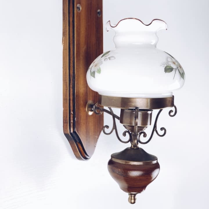 Світильник настінний вінтаж скляний плафон метал дерево LW-024