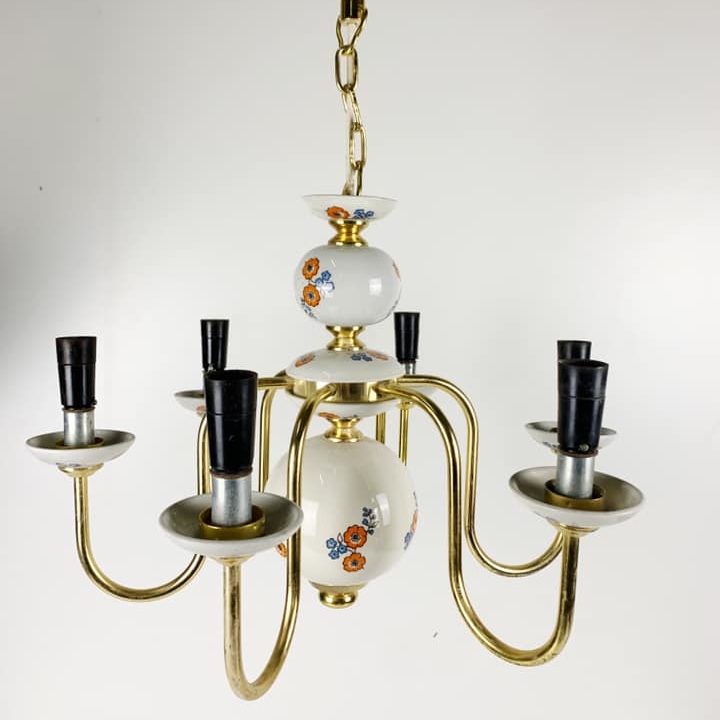 Люстра на 6 ріжків вінтаж латунь кераміка LS-026