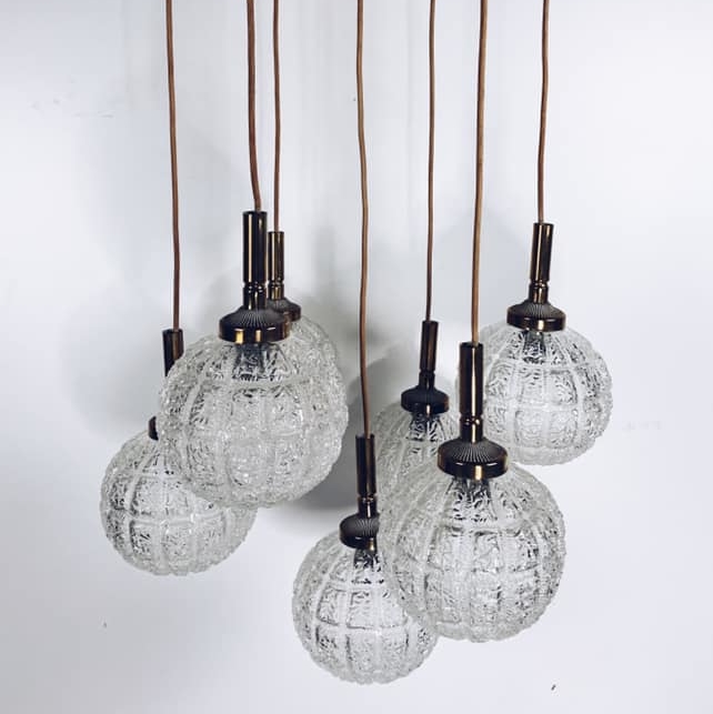 Люстра на 7 ламп вінтаж 70-х скляні плафони LS-027