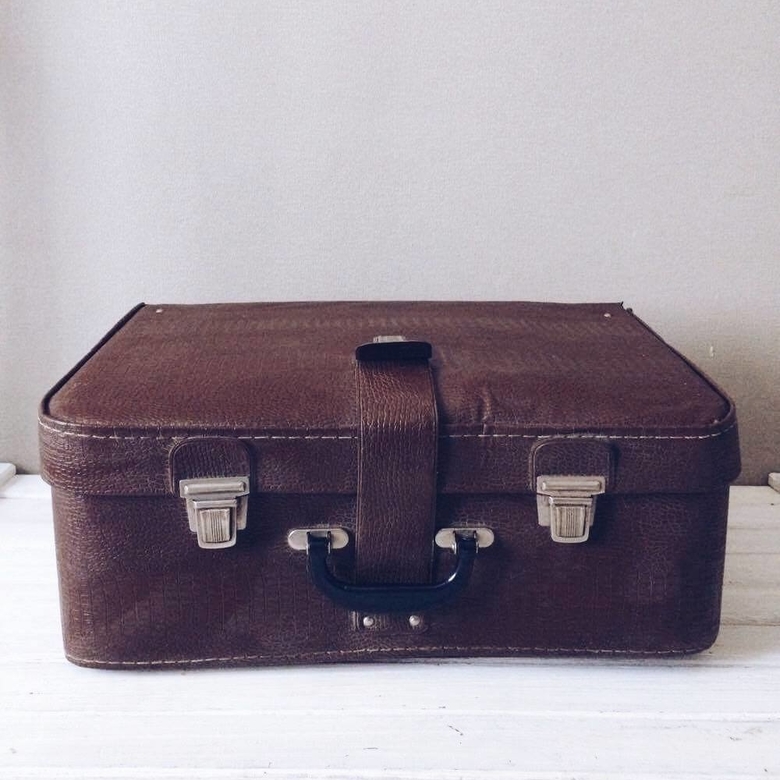 Валіза вінтаж з 1 паском коричнева шкіра VL-008