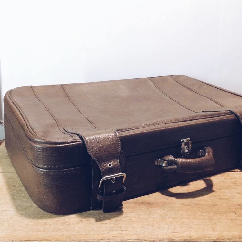 Валіза вінтаж з пасками темно-коричнева шкіра VL-013