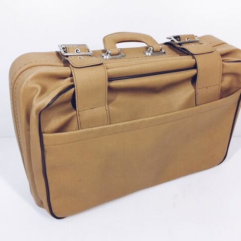 Валіза беж з двома пасками вінтаж VL-021