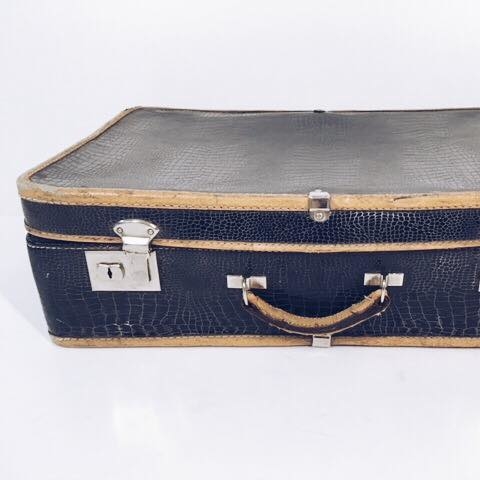 Валіза чорна з коричневим кантом вінтаж VL-022