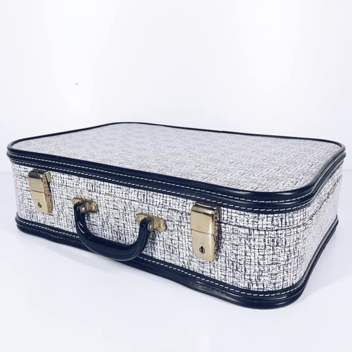 Валіза вінтаж сіра з чорним кантом VL-043