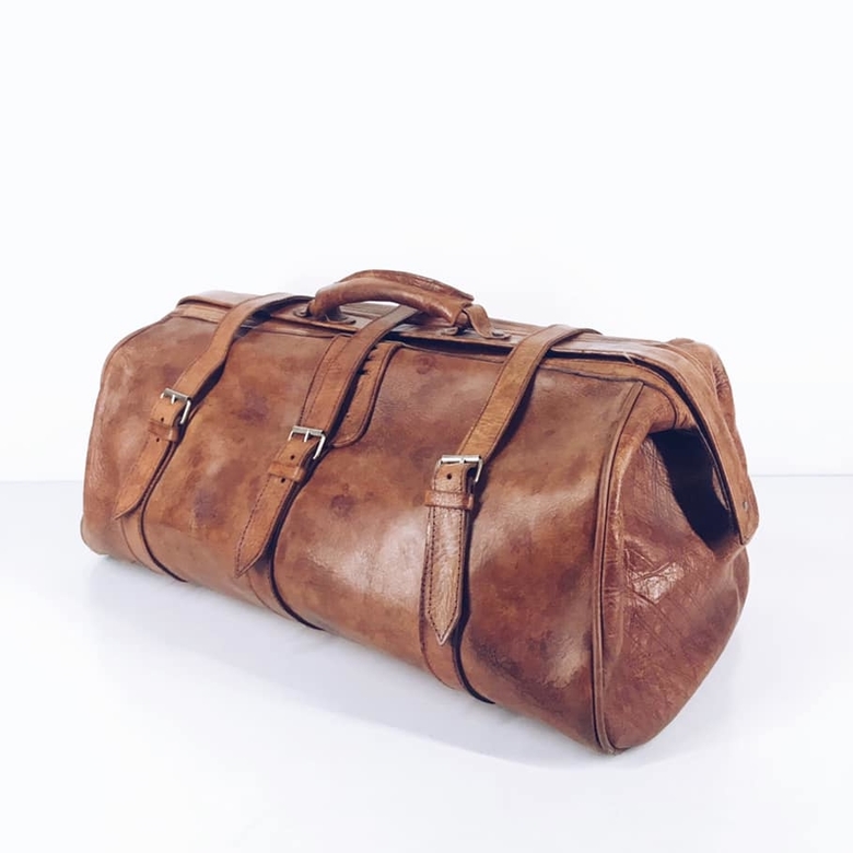 Дорожня сумка велика вінтаж з трьома пасками руда шкіра VL-046