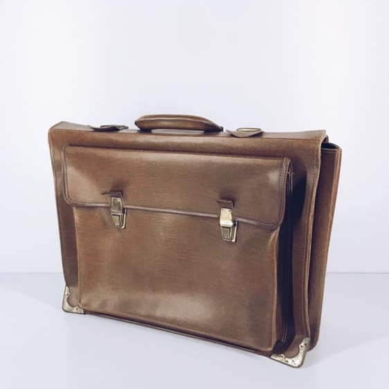 Портфель вінтаж з двома застібками коричнева штучна шкіра VL-048
