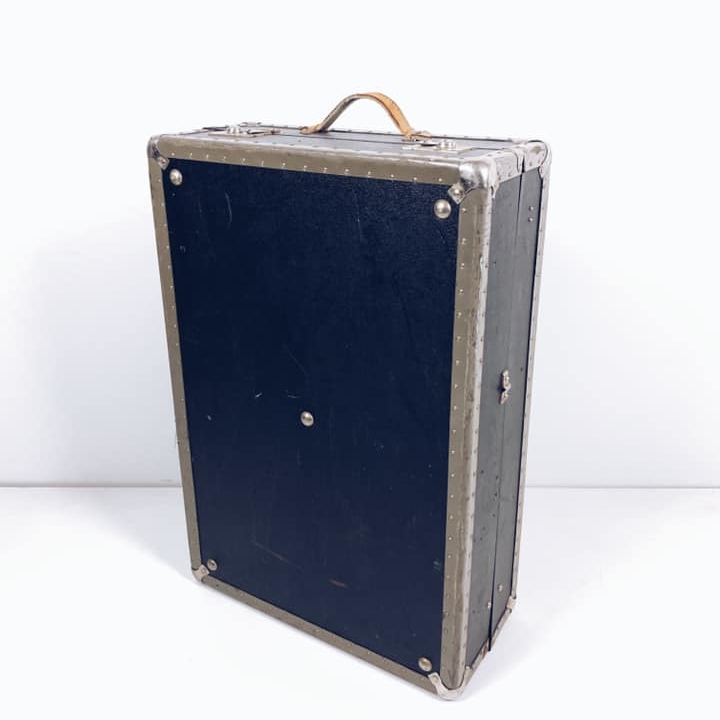 Валіза вінтаж вертикальна чорна/беж шкіра VL-064