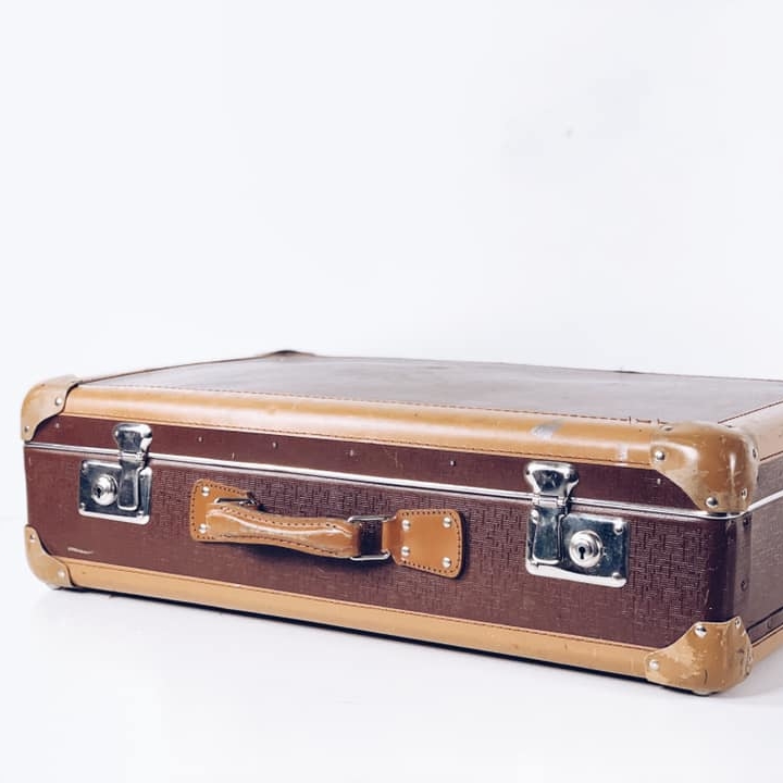 Валіза вінтаж комбінована коричнева шкіра VL-081