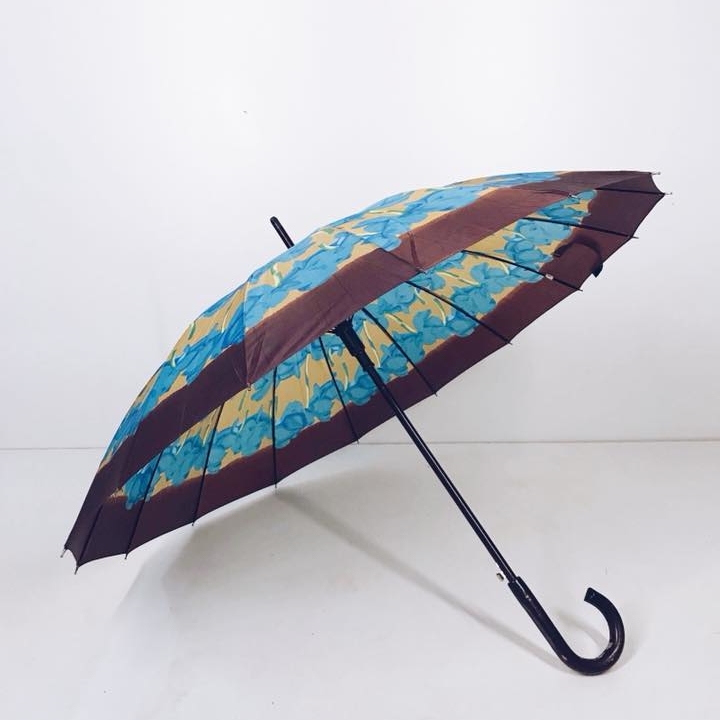 Парасоль коричневий/блакитний/охра принт UR-004