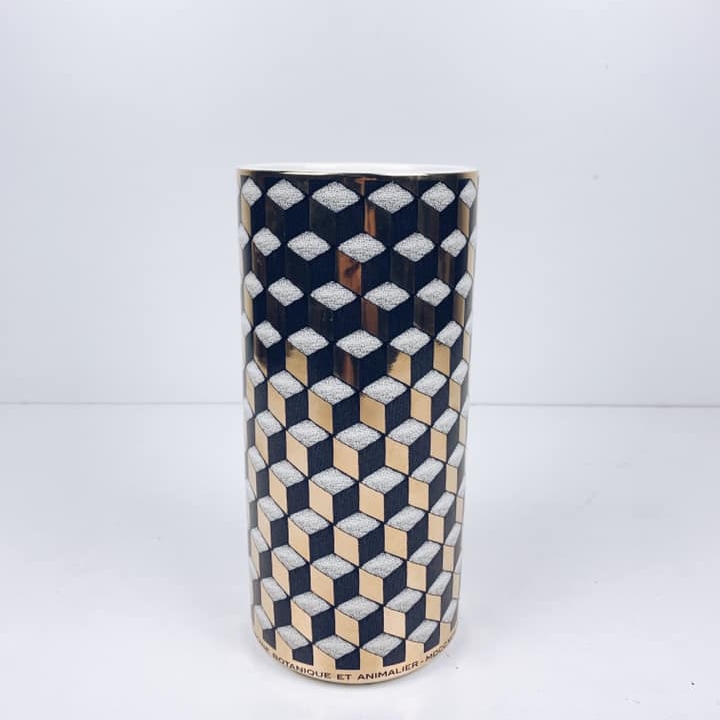 Ваза кераміка графічний принт чорний/золото/білий VA-314