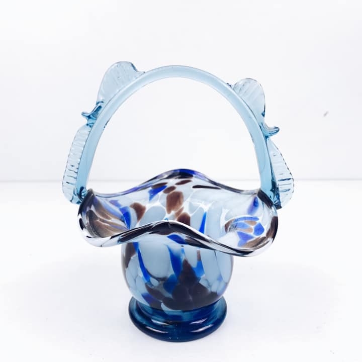 Ваза-кошик вінтаж художнє скло синє VA-310