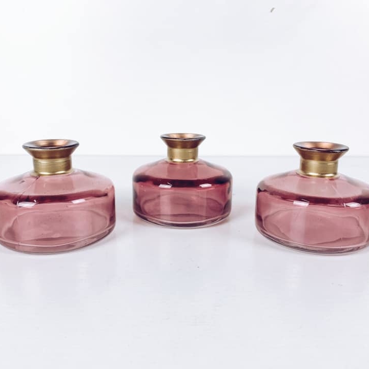 Ваза мала рожеве скло/золото VA-318