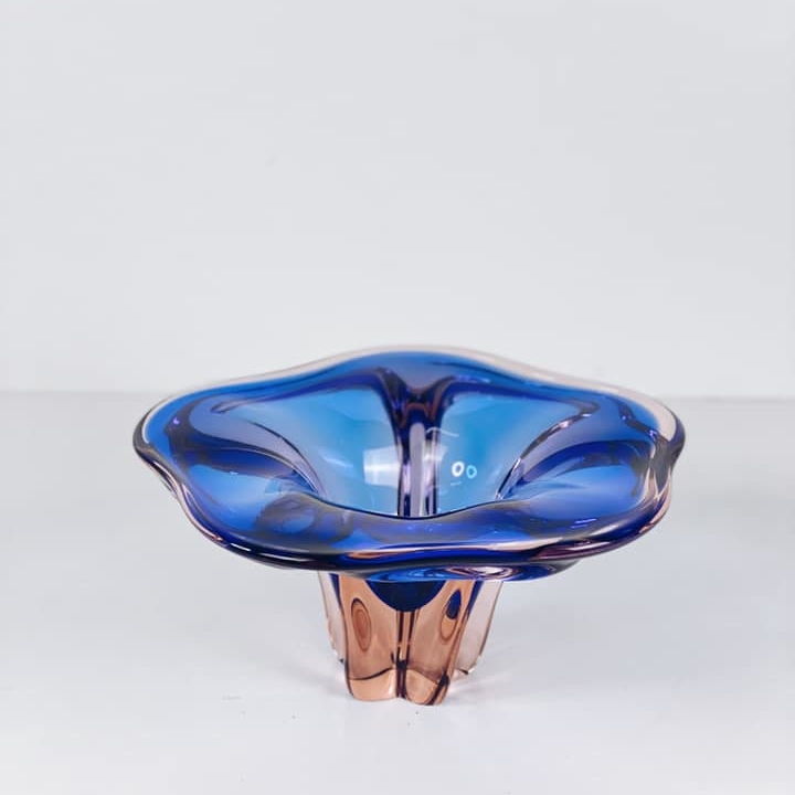 Ваза вінтаж художнеє скло синє/рожеве VA-306