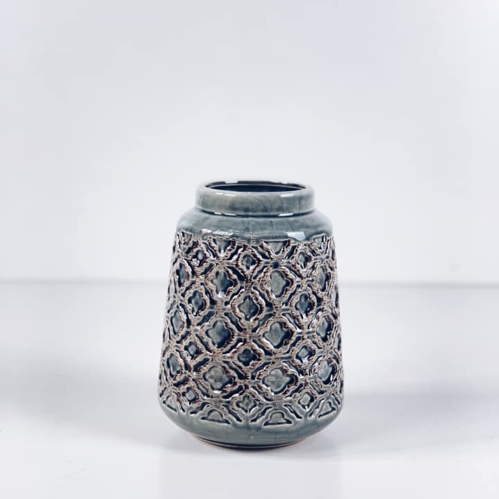 Ваза рельєф блакитний/беж VA-298