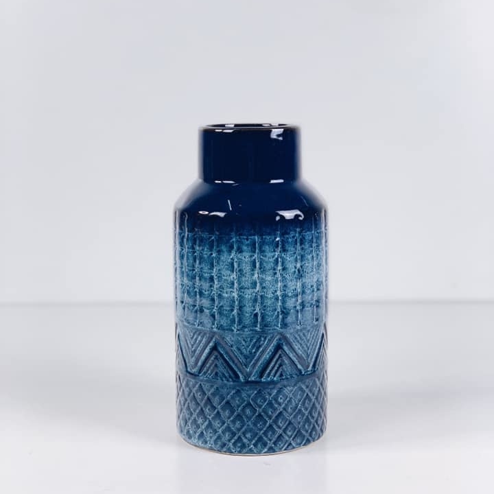 Ваза рельєф кераміка темно-синій/яскраво-блакитний VA-297