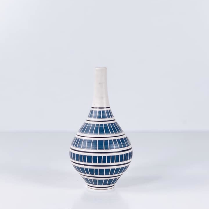 Ваза вінтаж кераміка біло-сині візерунки VA-296