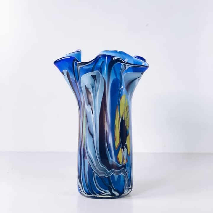 Ваза вінтаж художнє скло мурано синя VA-294