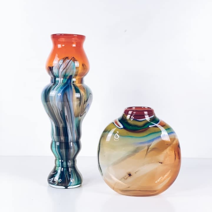 Ваза вінтаж художнє скло мурано синій/оранж VA-295