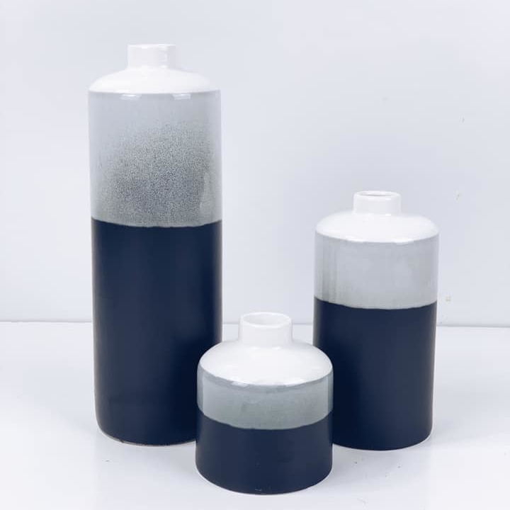 Ваза чорно-сіро-біла кераміка глянець VA-276