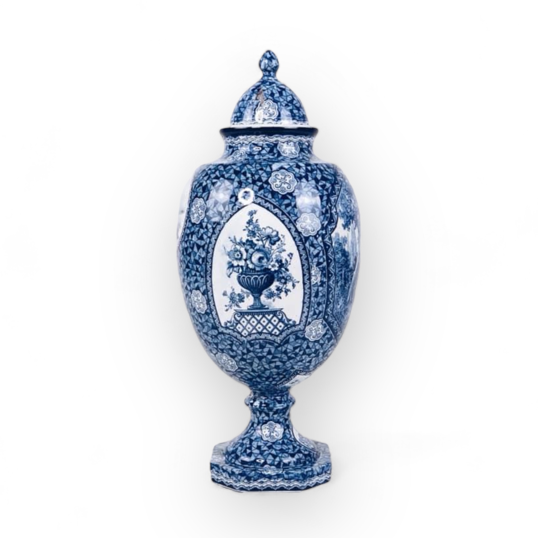 Ваза з кришкою на ніжці вінтаж порцеляна синій розпис VA-287