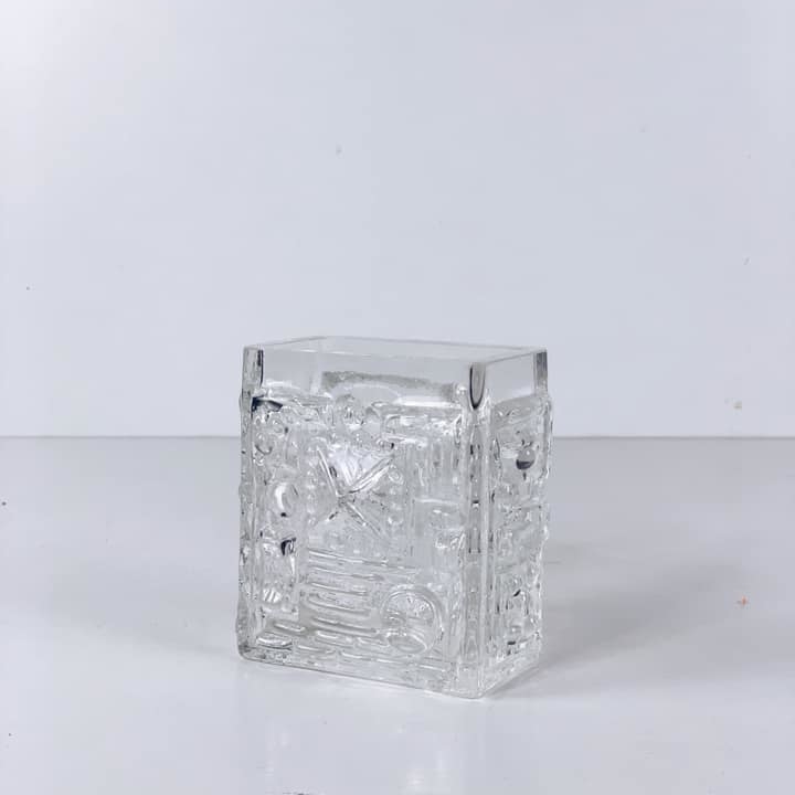 Ваза куб рельєфний вінтаж скло прозоре VA-292