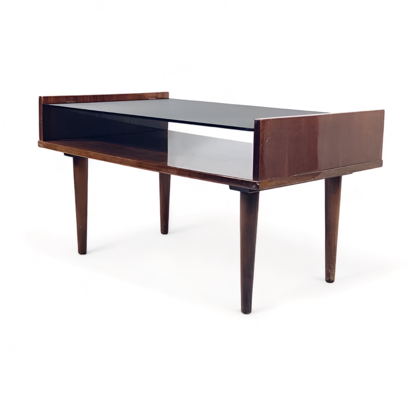 Стіл кавовий прямокутний з нішею вінтаж темне скло/дерево TB-576