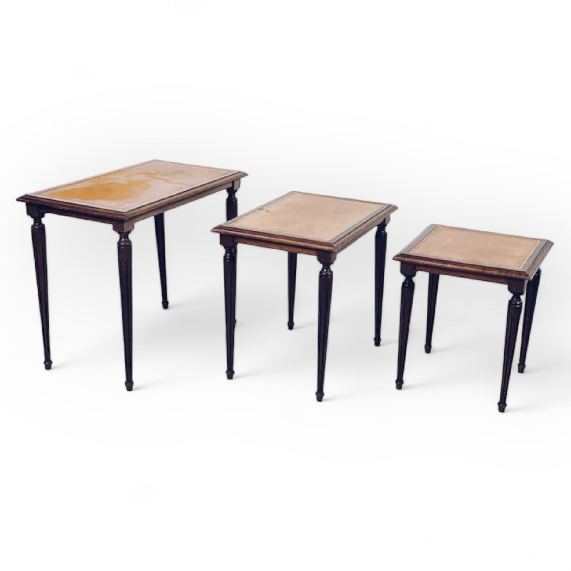 Столики-підставки прямокутні дерево/шкіра коричнева вінтаж TB-820