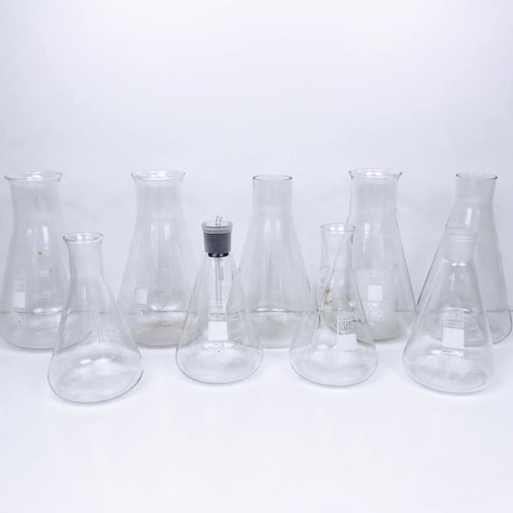 Колба лабораторна конічна велика/мала прозоре скло