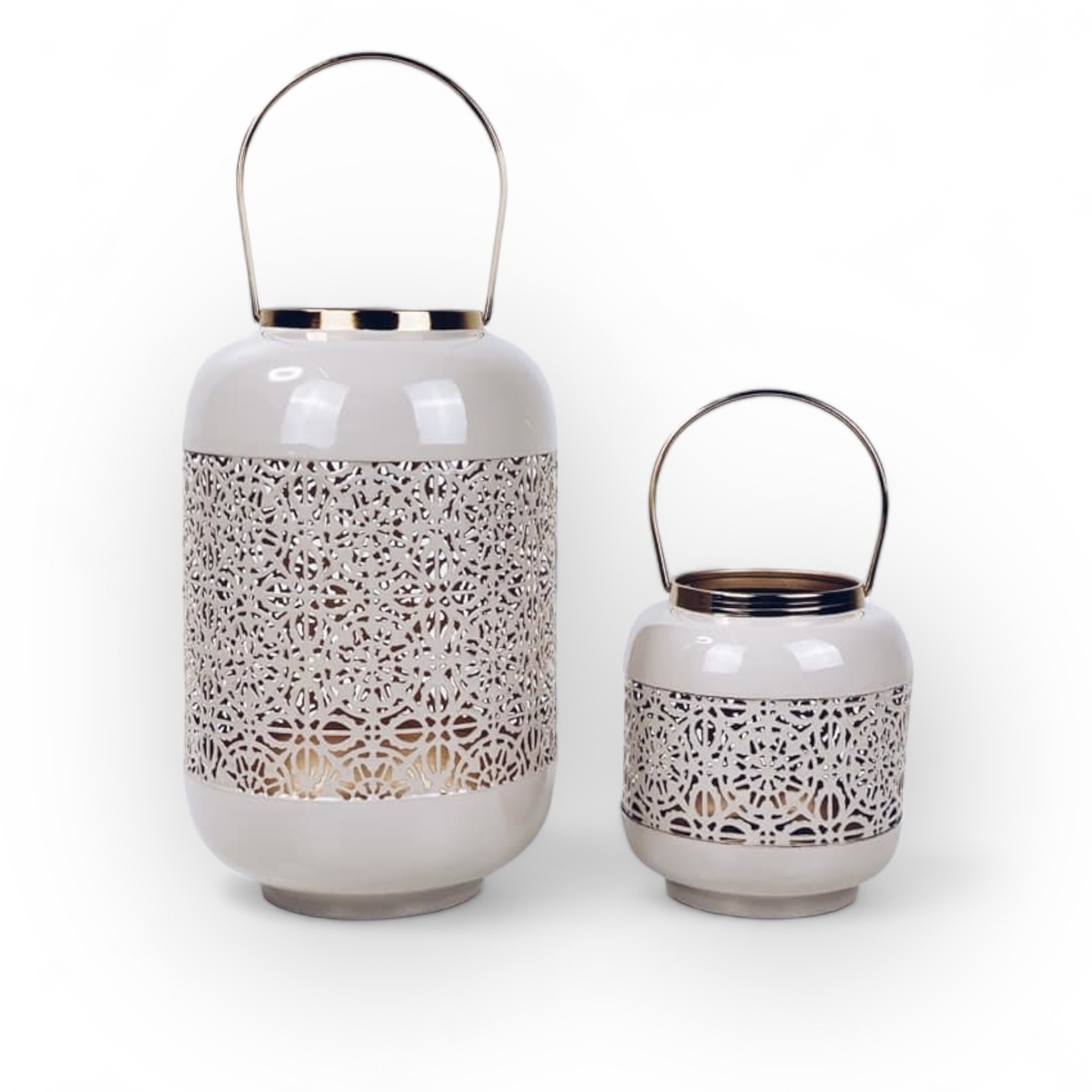 Ліхтар для свічок ажурний метал беж/золото CL-073