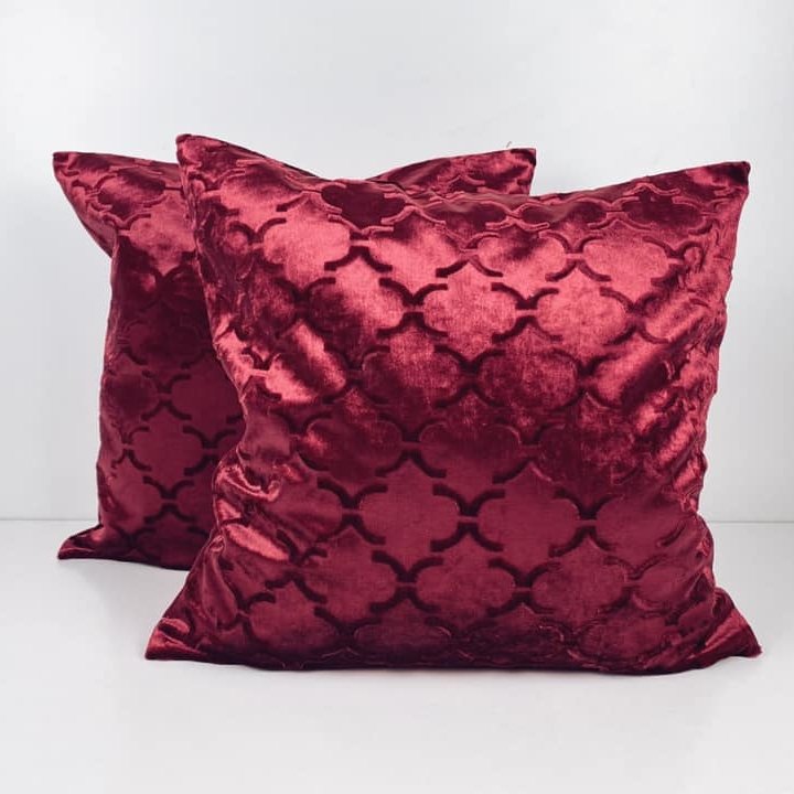 Подушка декоративна велюр бордо фактура ромби PW-319