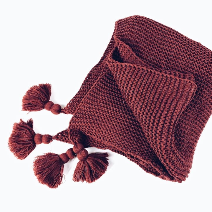 Плед з ефектом ручної в'язки бордо WR-072