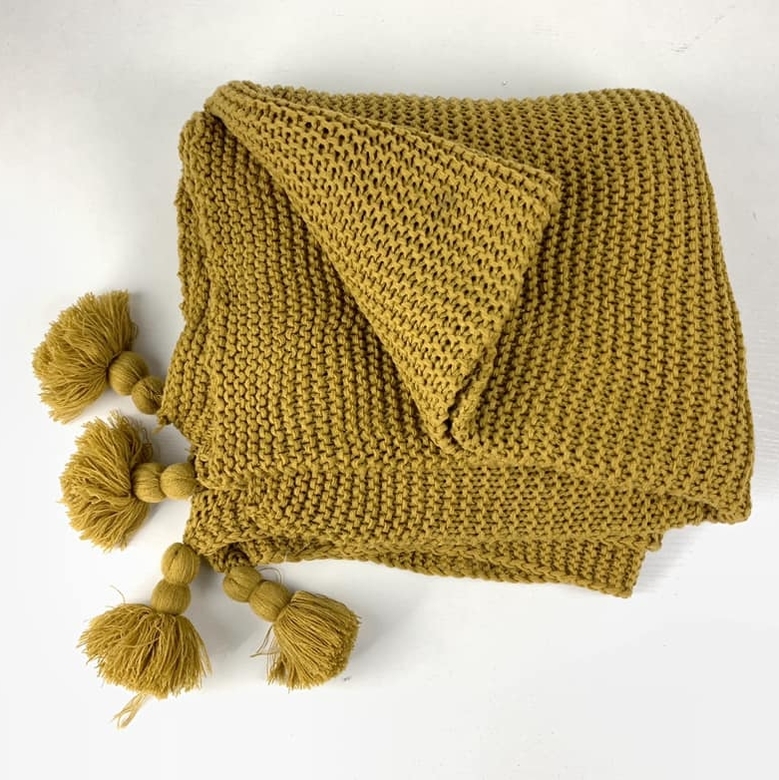 Плед з ефектом ручної в'язки гірчичний WR-073