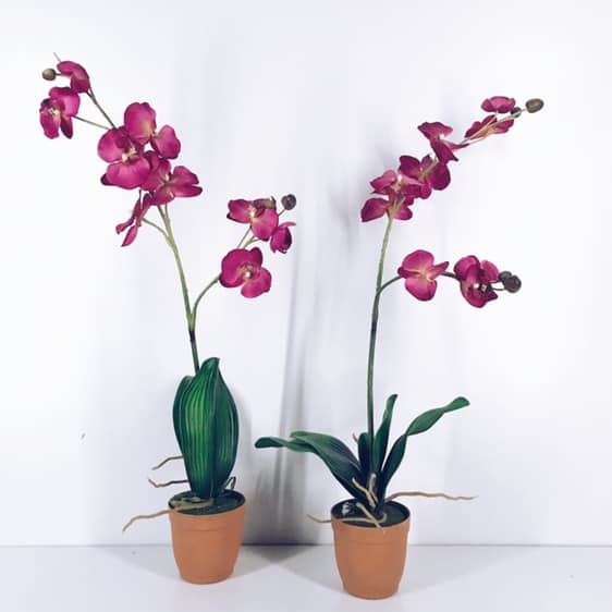 Орхідея штучна рожева у коричневому вазоні FW-065