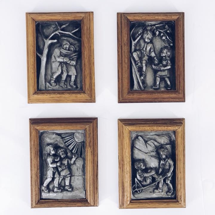 Рельєфне панно  вінтаж олово/дерево AR-281