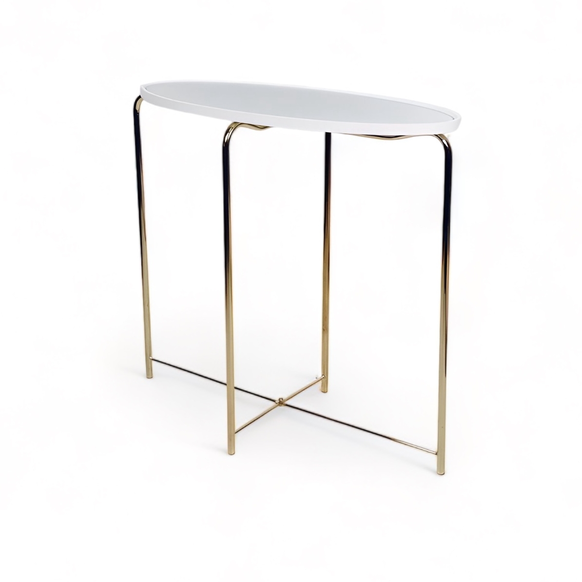 Столик кавовий овальний білий/золото TB-578