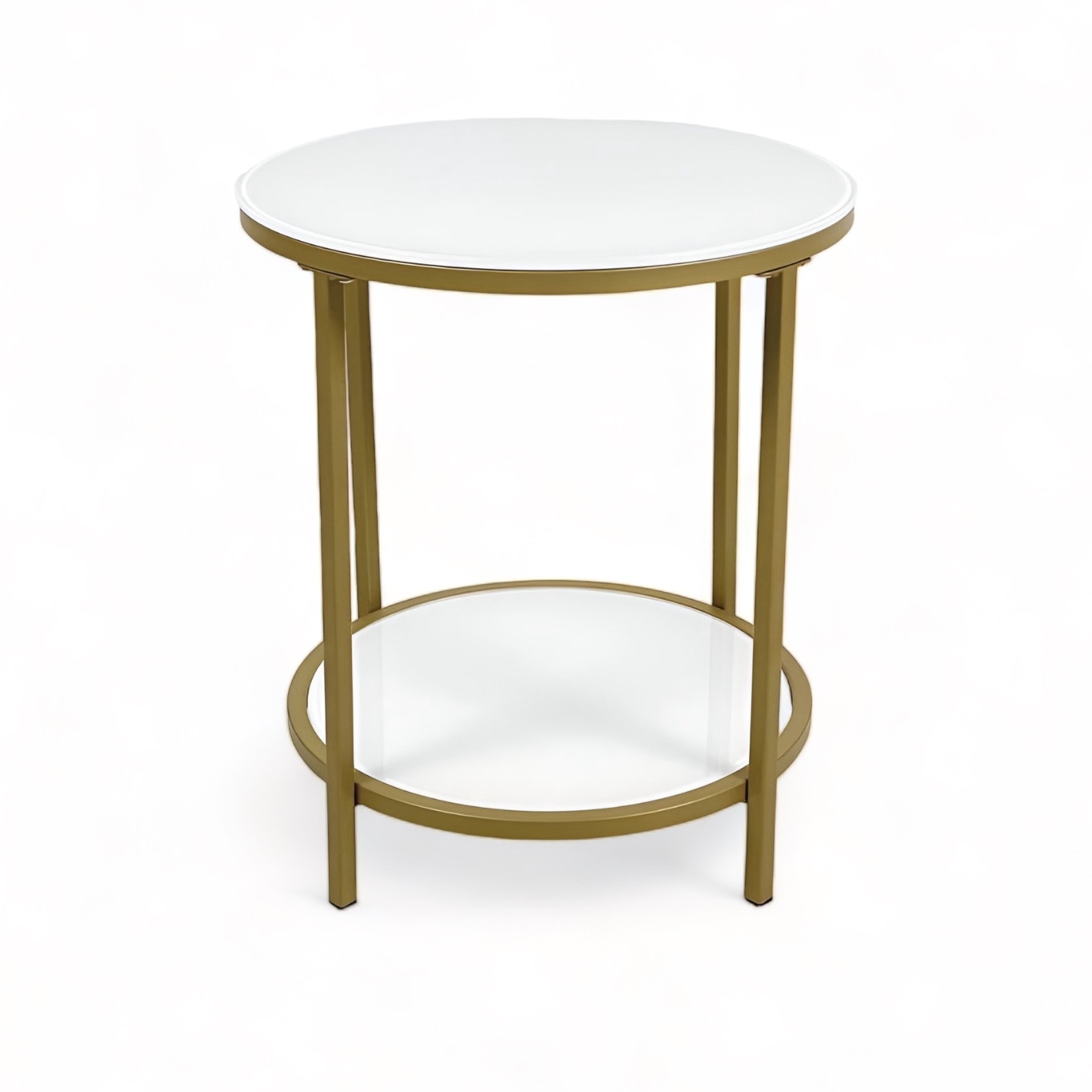 Столик кавовий круглий з полицею білий/золото TB-582