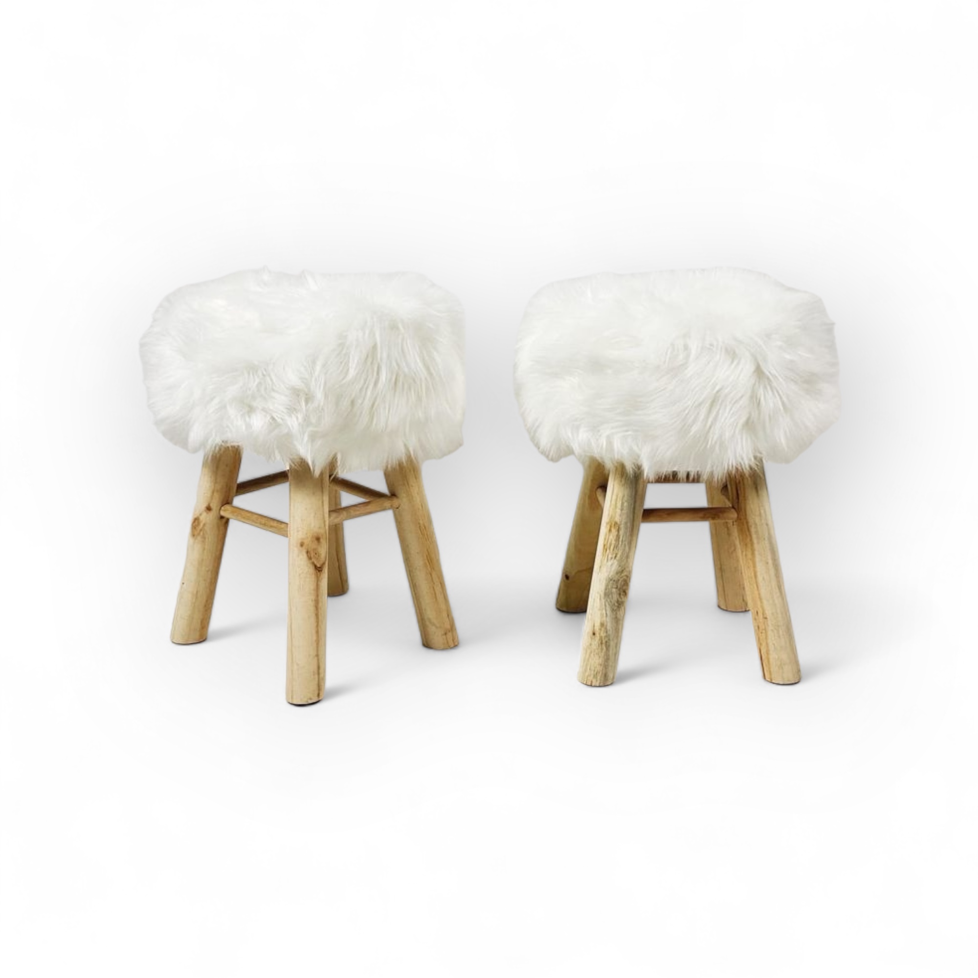 Пуф-стілець білий хутро/дерево PF-036