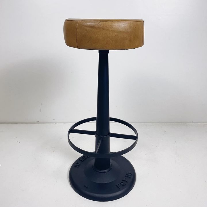 Стілець барний круглий метал/шкіра натур ST-108