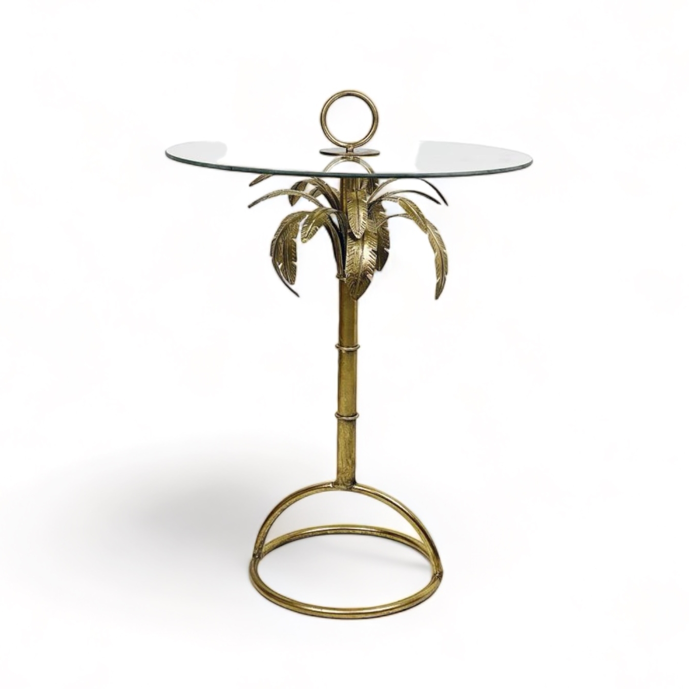 Столик кавовий на ніжці-пальмі скло/метал золото TB-834