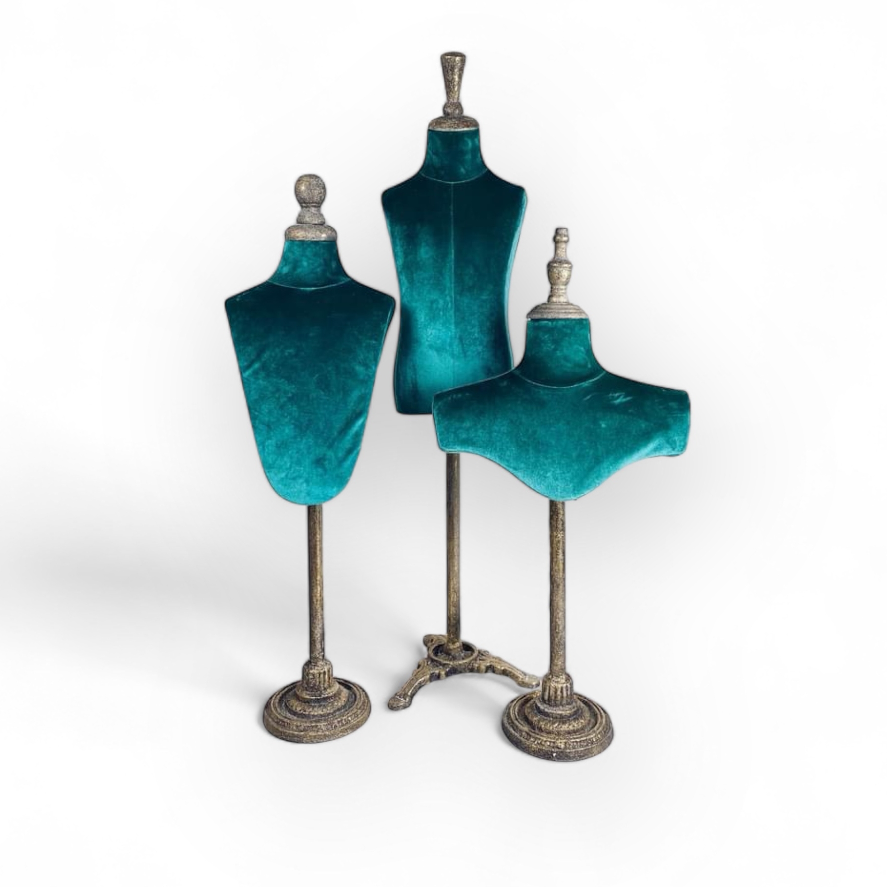 Манекен декоративний для аксесуарів у ретро стилі метал/велюр золото/смарагд