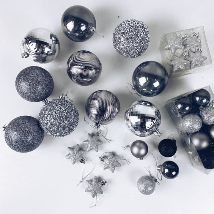 Іграшки ялинкові мікс срібло/чорний пластик