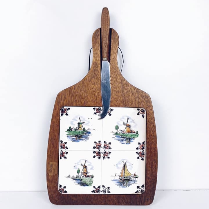 Дошка для сиру з ножем вінтаж дерево/кераміка KD-016