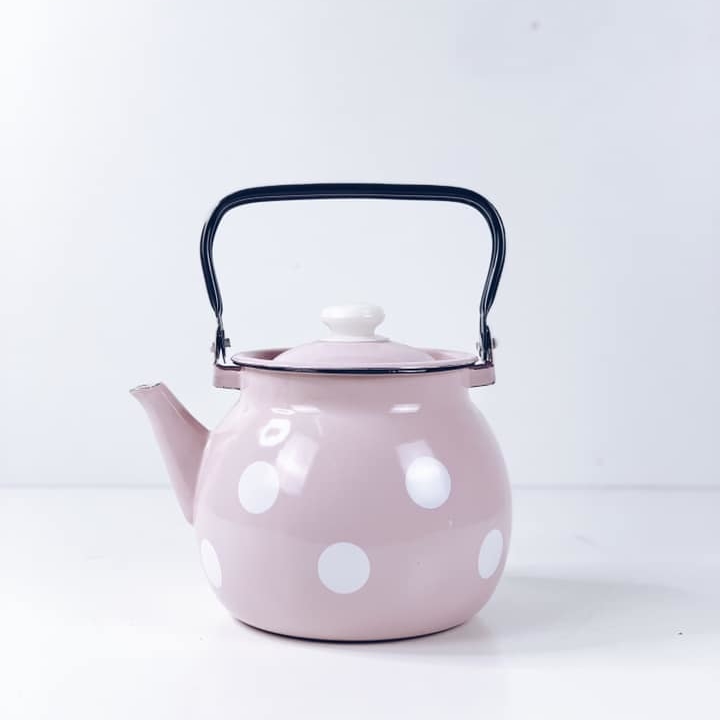 Чайник емальований рожевий/білий горох KH-088