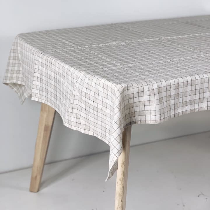 Скатертина льон клітинка беж/сірий TT-004