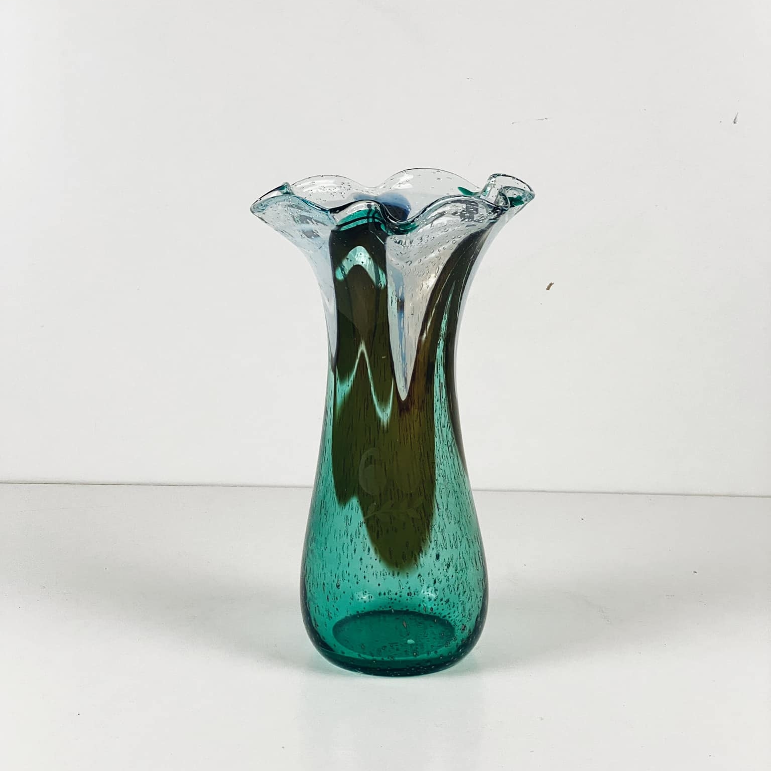 Ваза художє скло вінтаж смарагд/чорне VA-347