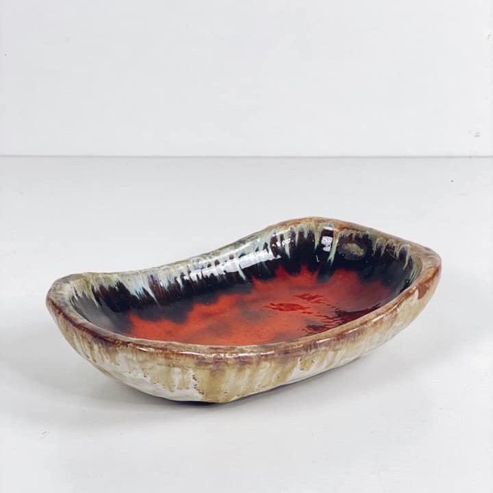 Ваза-чаша прямокутна червоно-синя кераміка вінтаж VA-325