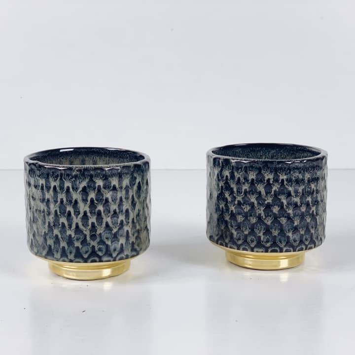 Ваза-кашпо рельєфна кераміка серий/золото VA-303